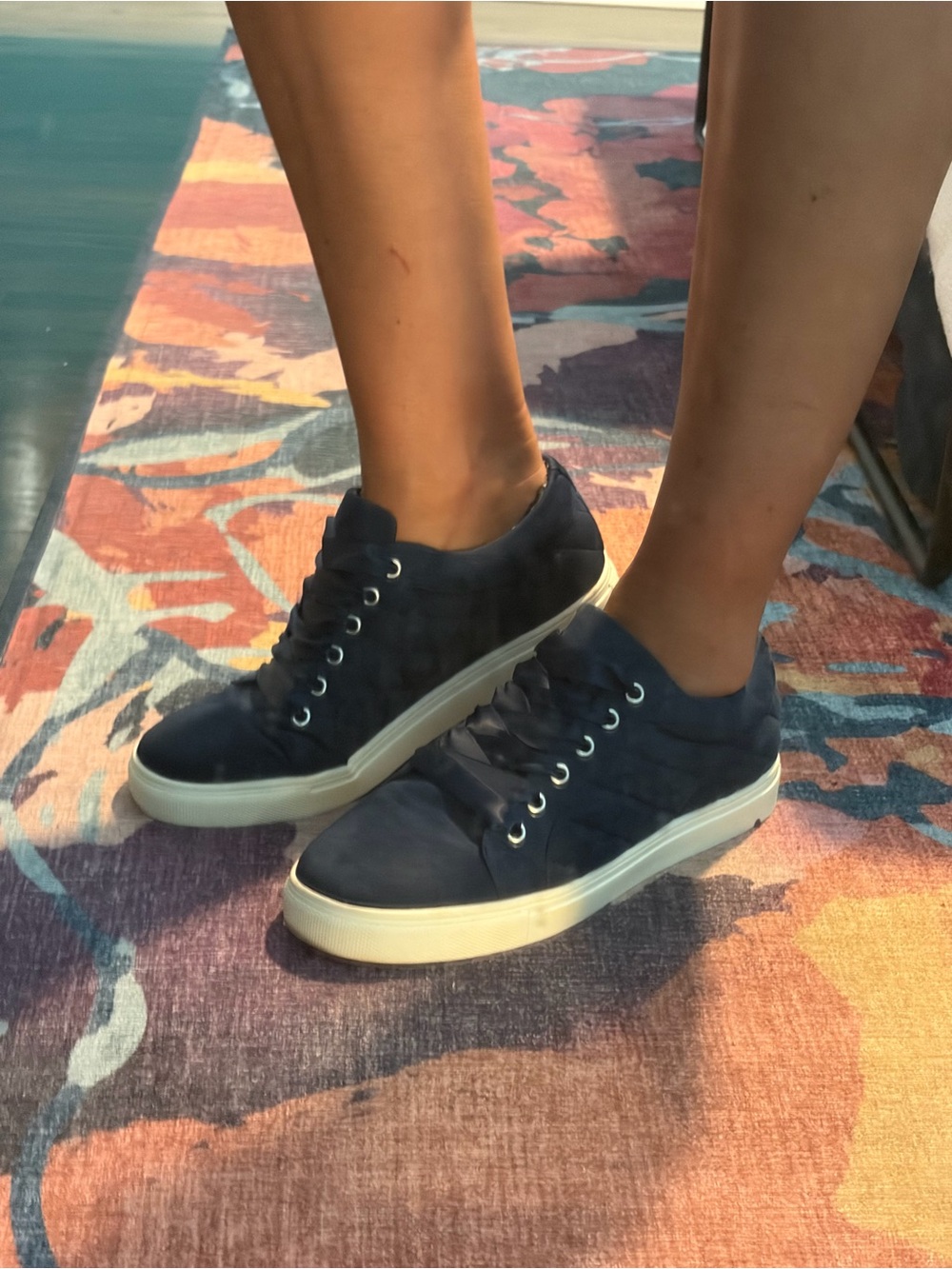 JustFab Navy Suede Platform Lace-Up Sneakers